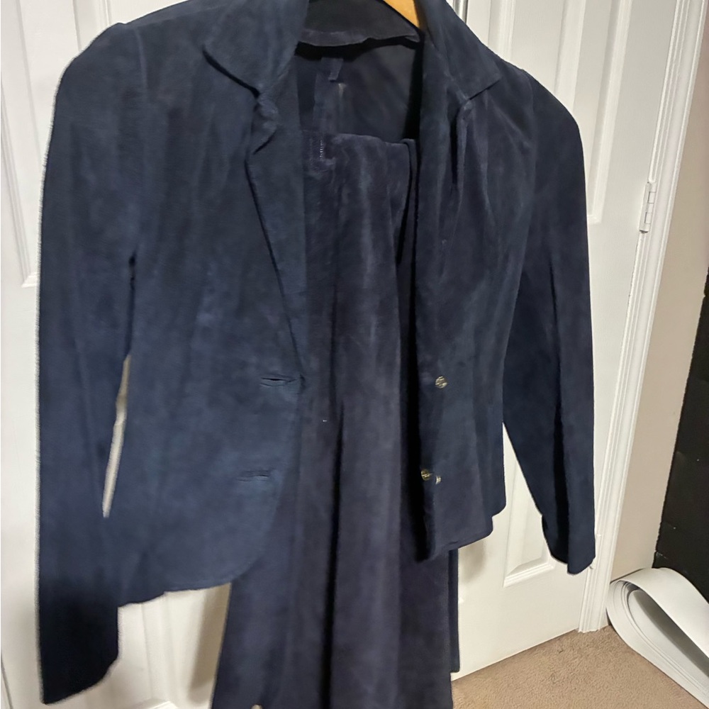 Navy Suede Women's Jacket and Skirt